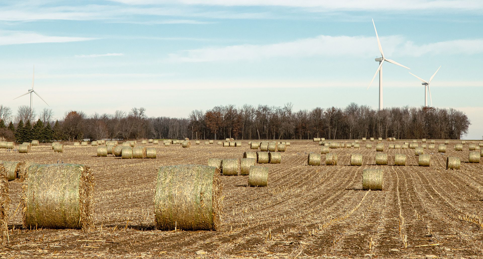 Late Fall - Corn Stalk Bales and Wind Towers